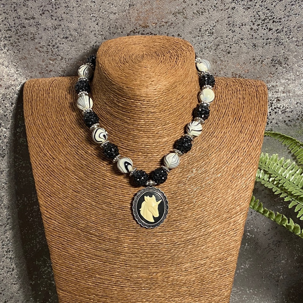 Elegant Black and White Cameo Necklace